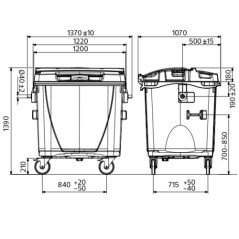 Komunalni zabojnik 1100L -  zelen integriran ploski pokrov