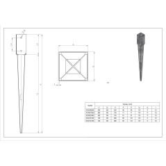 Nosilec za lesene stebričke 101x101x150 mm, 750 mm