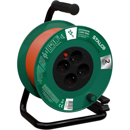 Kabelski podaljšek na kolutu, 4 vtičnice, kabel H05VV-F 3x1,5 mm², 16 A, oranžen, IP20 25 m