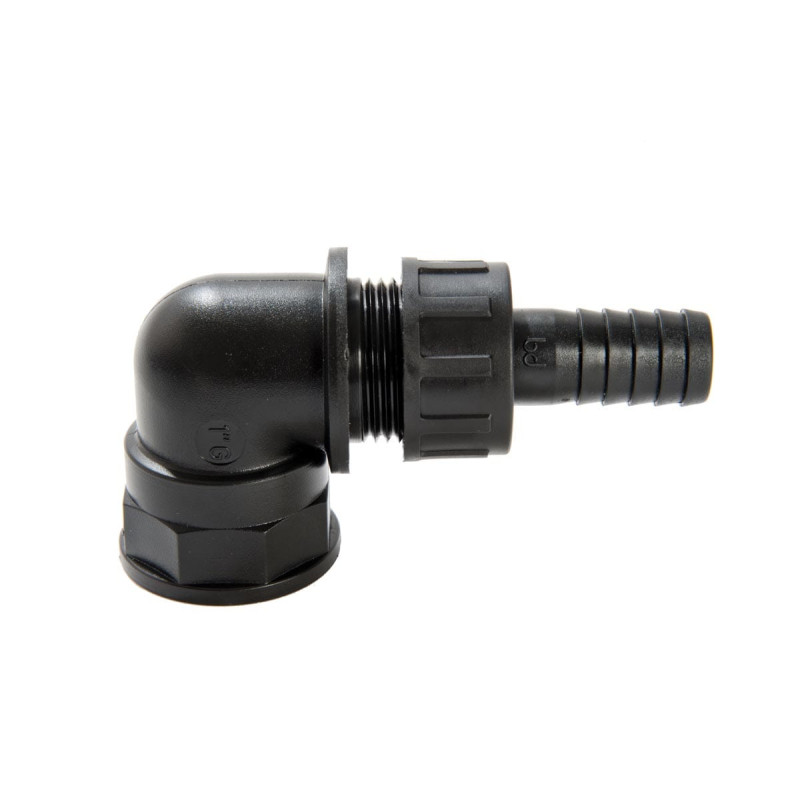 Plastični priključek 90° M/F 1” BSP z gumijastim držalom Ø 20 mm